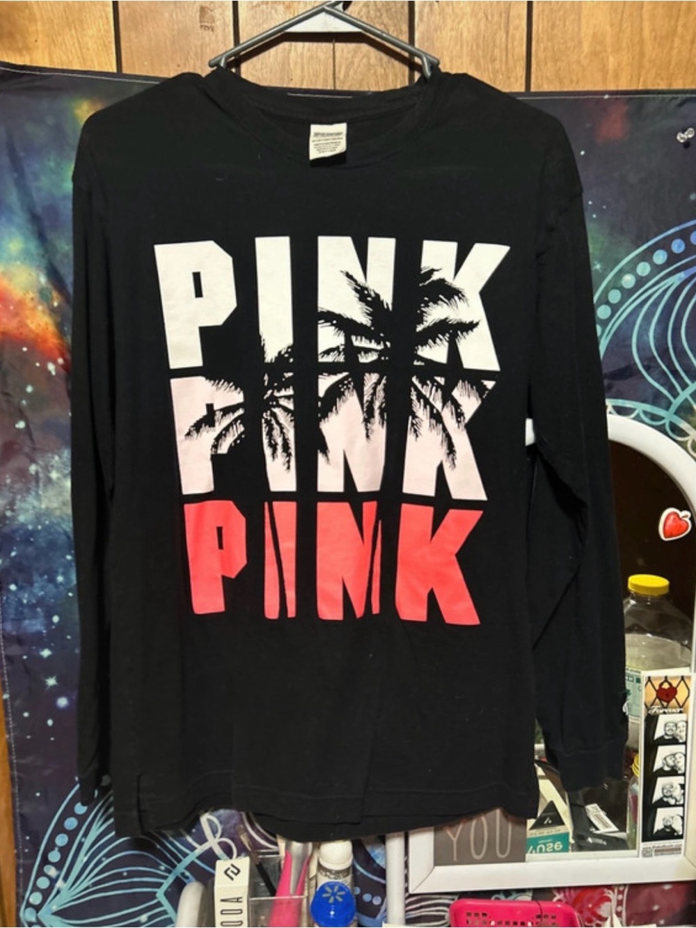 PINK Victoria's Secret Black Long-Sleeve Tee with Pink Ombre Logo